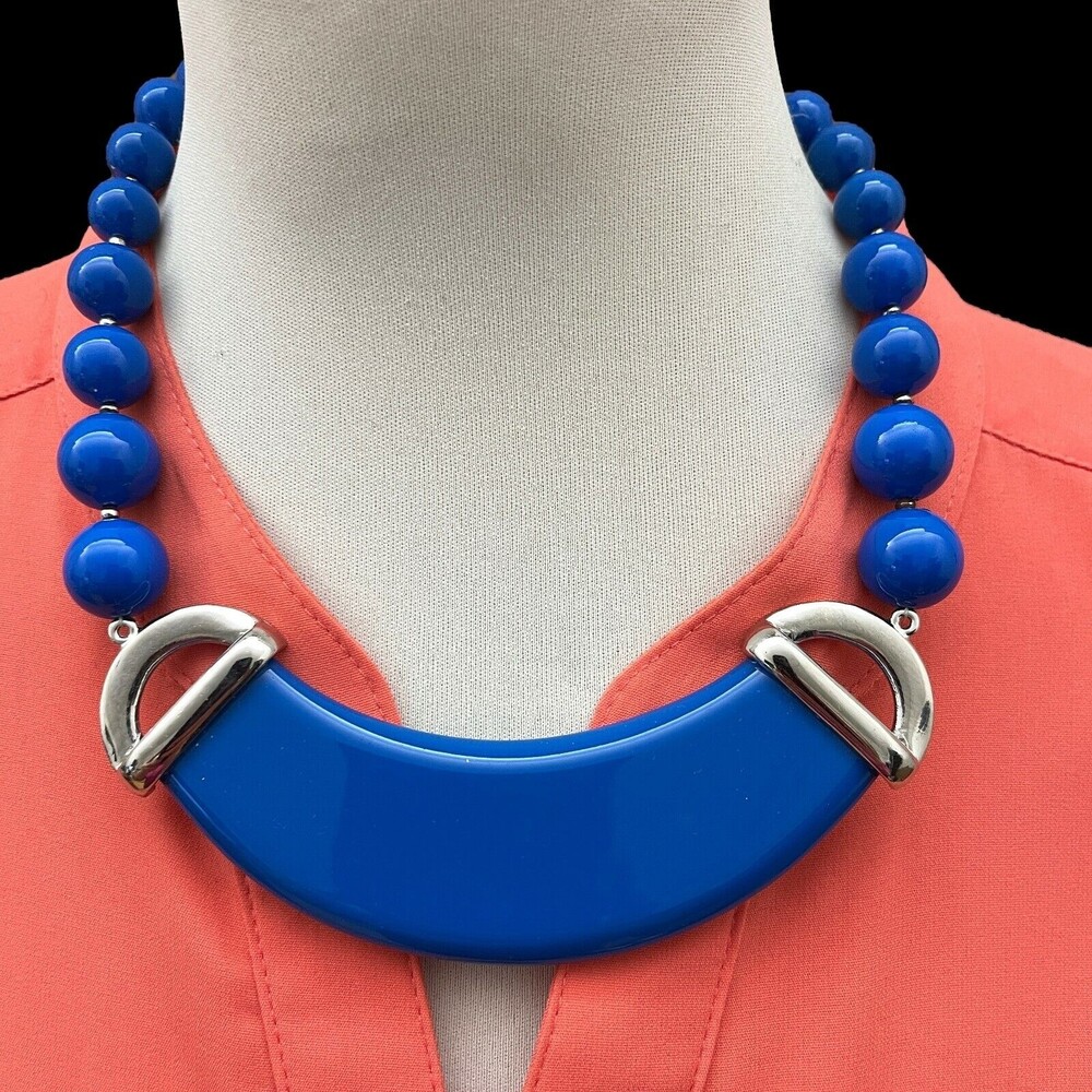 Silver-tone‎ Blue Beads Women's Fashion Necklace